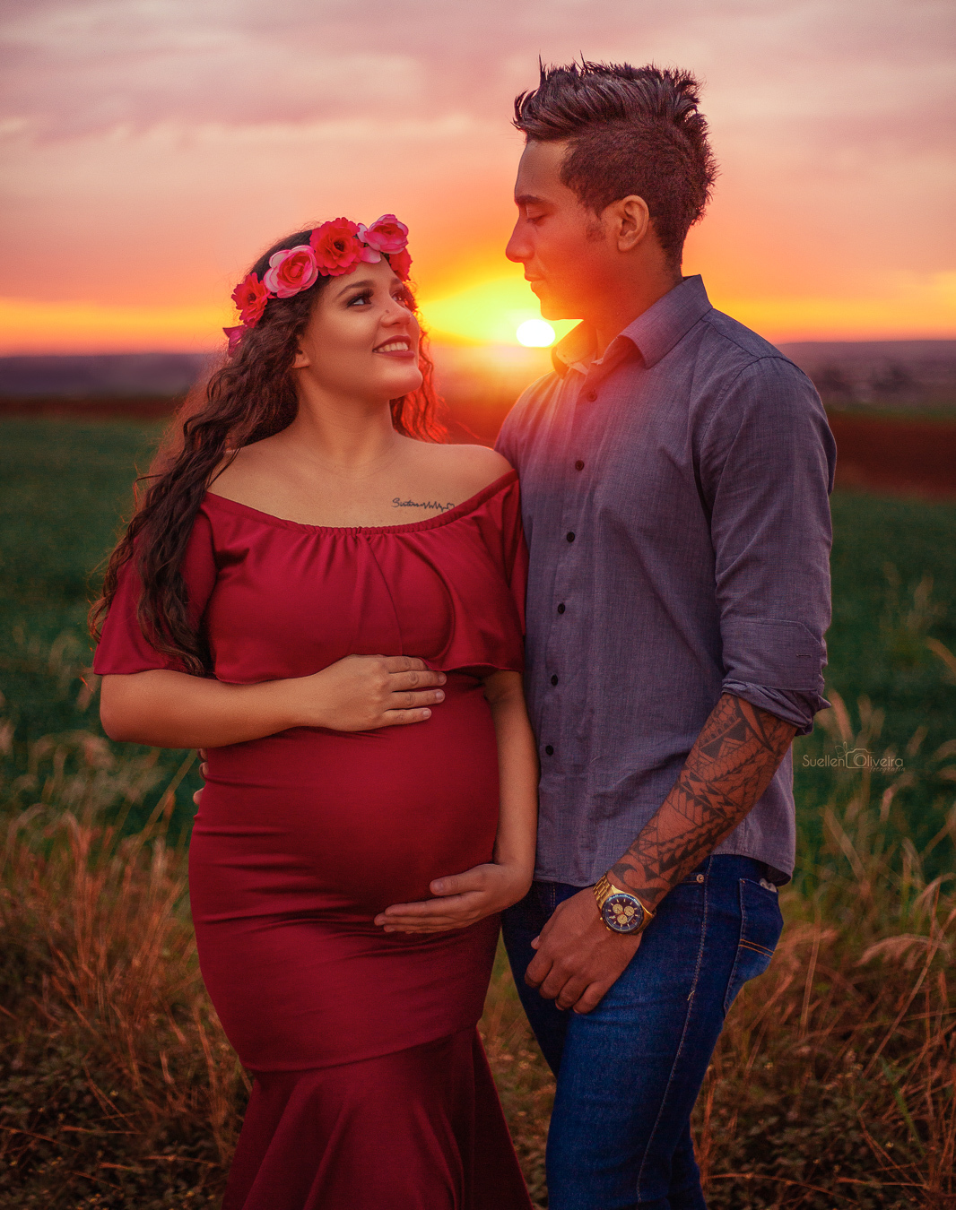 por do sol, casal de olhando