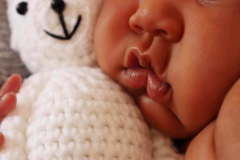 Daiana Lima Fotografias, Santos/SP, sessão Newborn
foto da boca bebê com ursinho