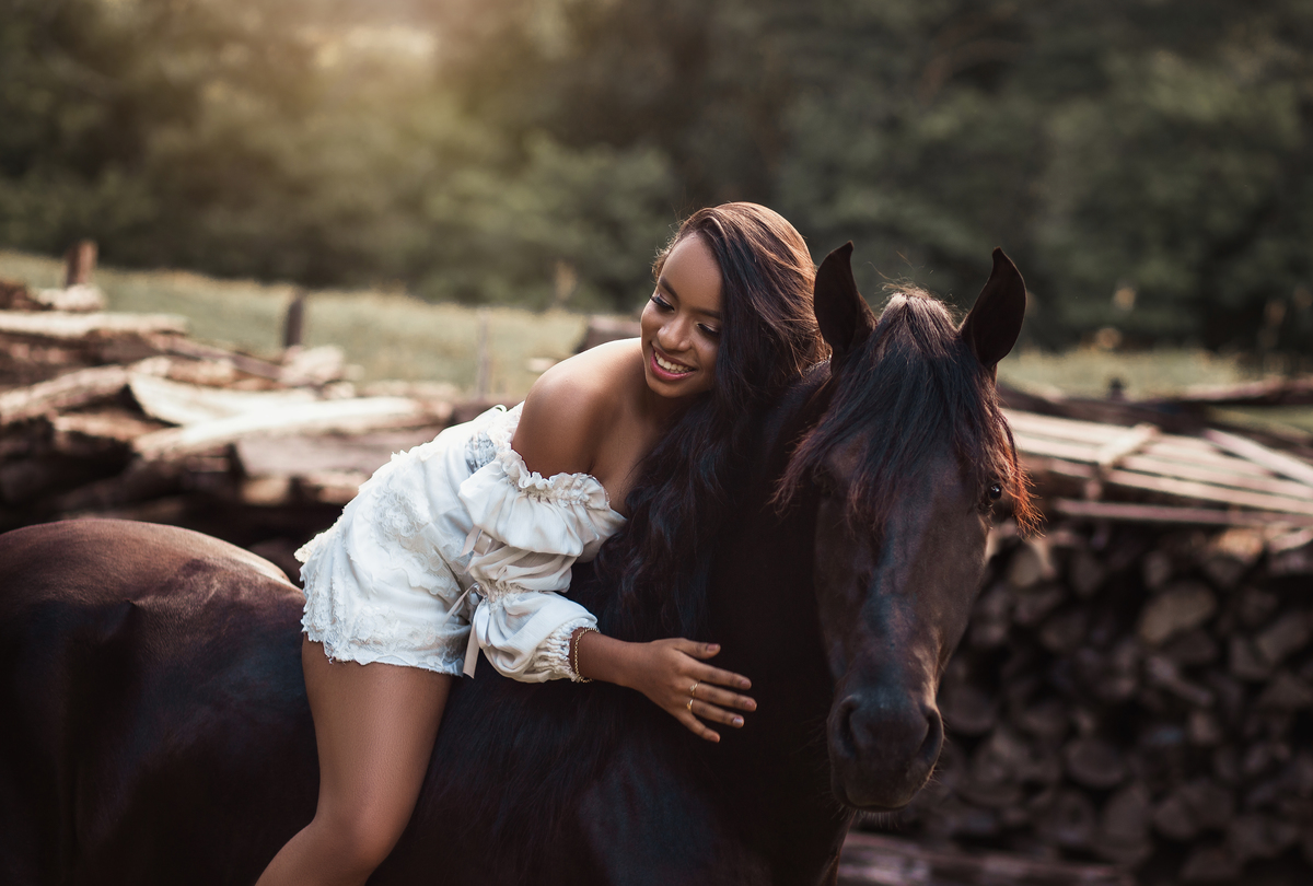 ensaio de debutante com o cavalo 