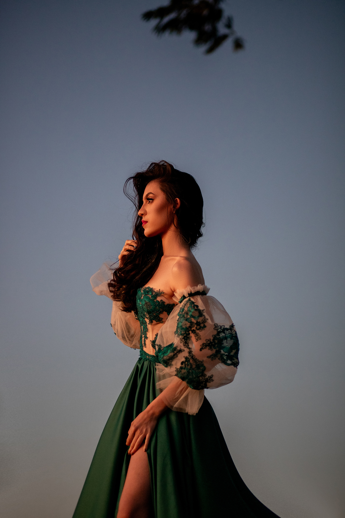 retrato de menina com vestido verde 