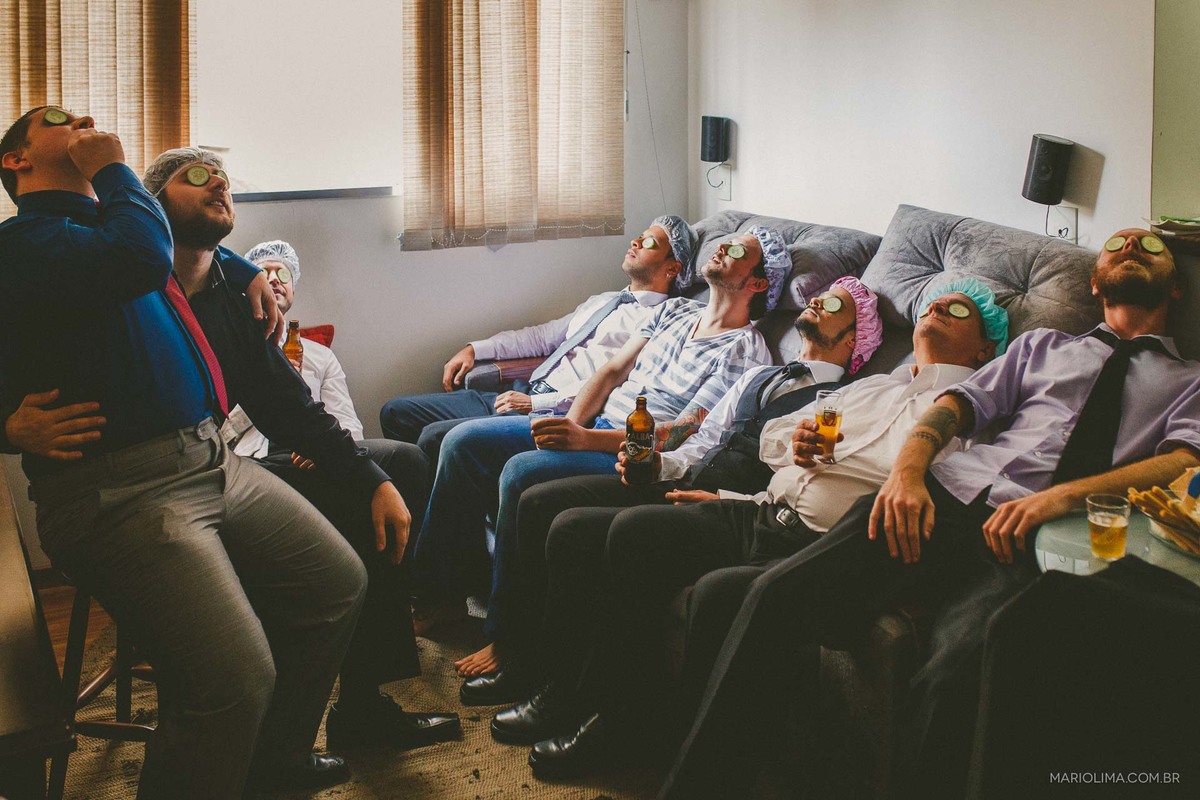 Making of de noivo e padrinhos com touca e pepino