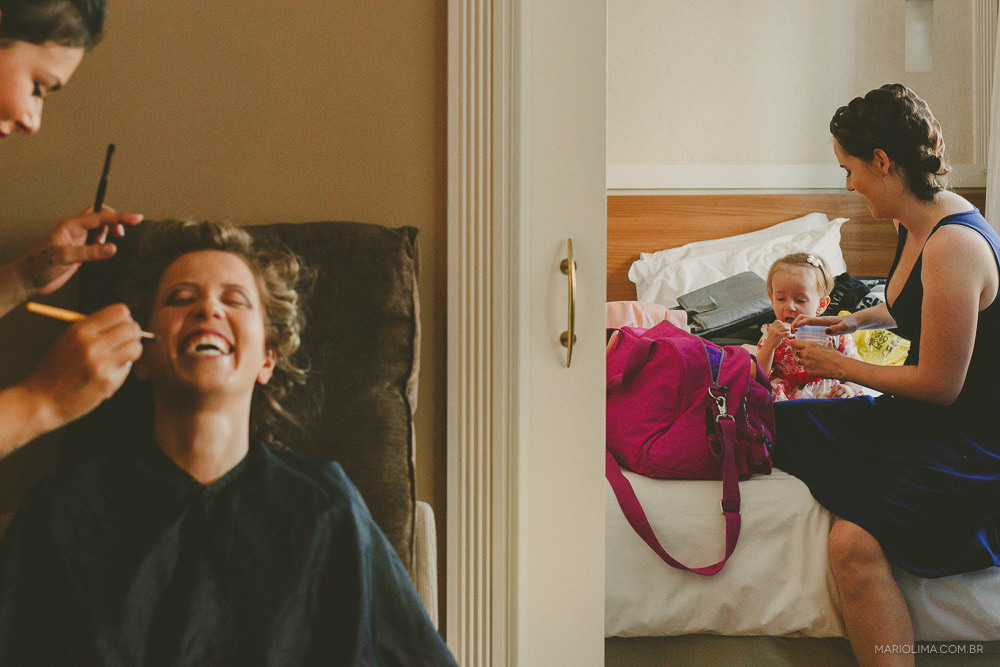 Noiva sendo maquiada no Hotel The Universe Flat