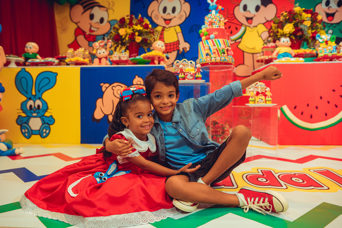 aniversário turma da mônica senhoritas fotografia cebolinha cascão magali festa decoração bolo menina liz