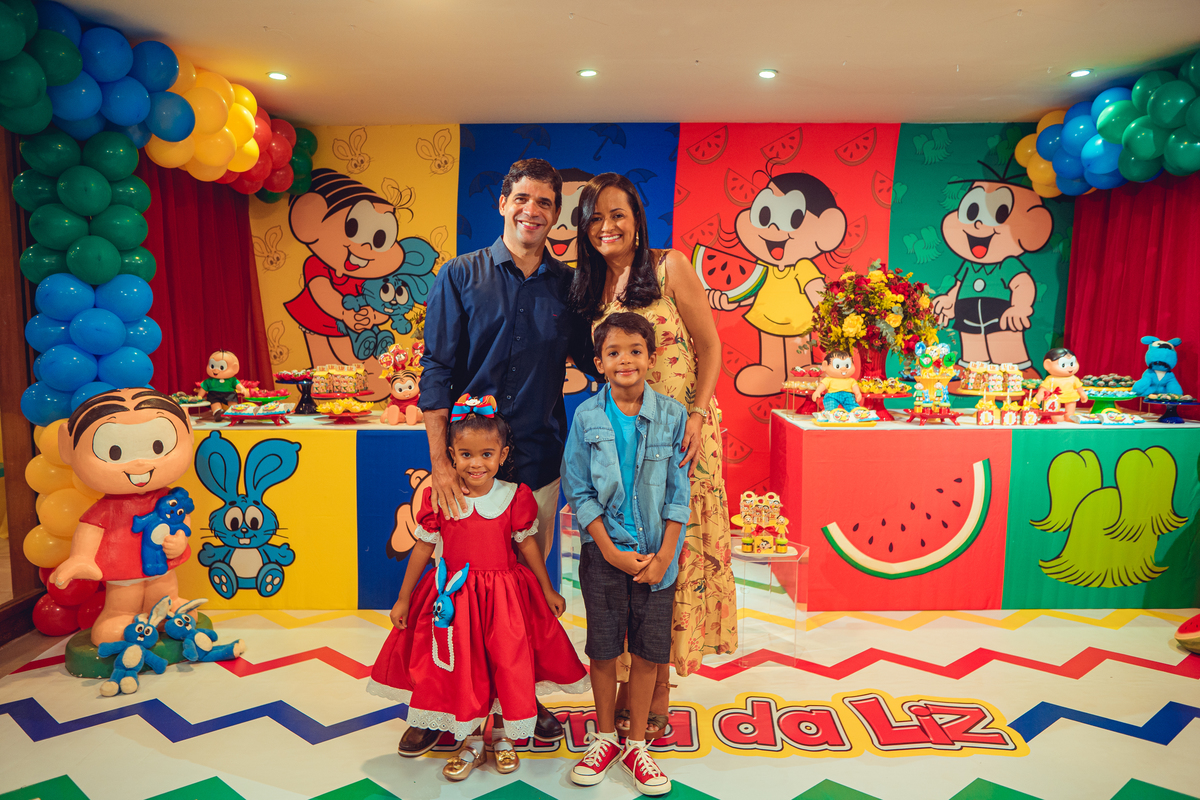 aniversário turma da mônica senhoritas fotografia cebolinha cascão magali festa decoração bolo menina liz