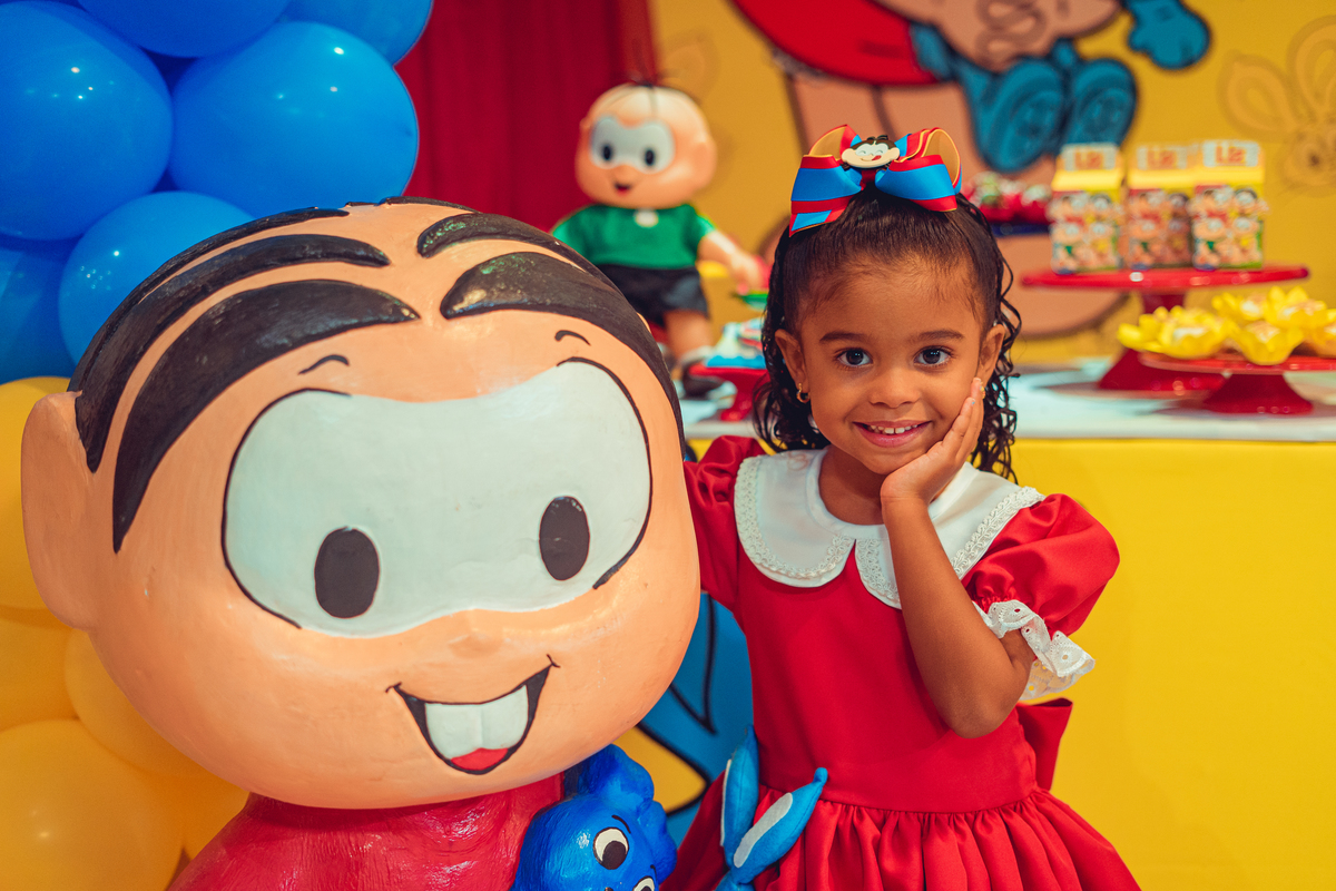 aniversário turma da mônica senhoritas fotografia cebolinha cascão magali festa decoração bolo menina liz