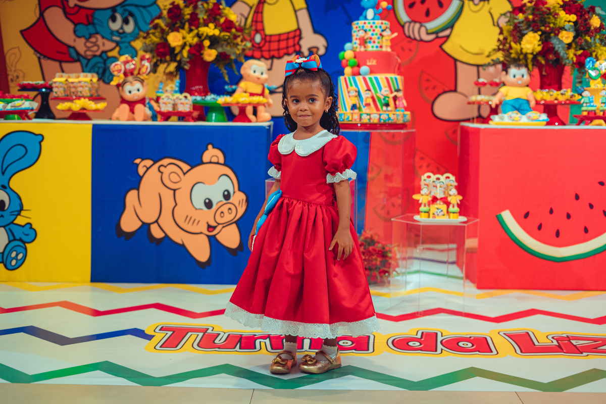 aniversário turma da mônica senhoritas fotografia cebolinha cascão magali festa decoração bolo menina liz