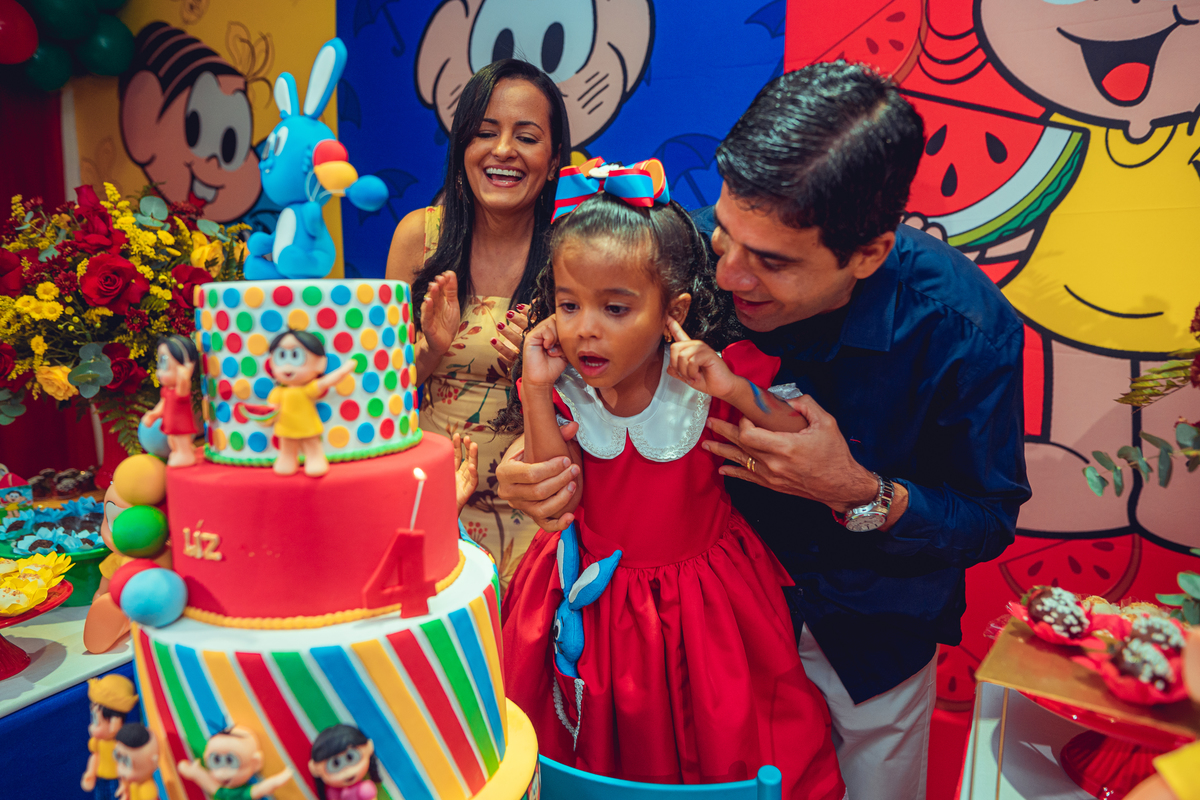 aniversário turma da mônica senhoritas fotografia cebolinha cascão magali festa decoração bolo menina liz