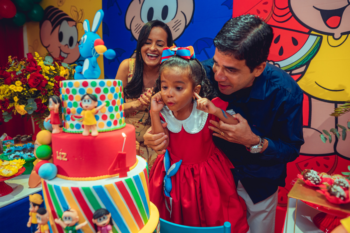 aniversário turma da mônica senhoritas fotografia cebolinha cascão magali festa decoração bolo menina liz