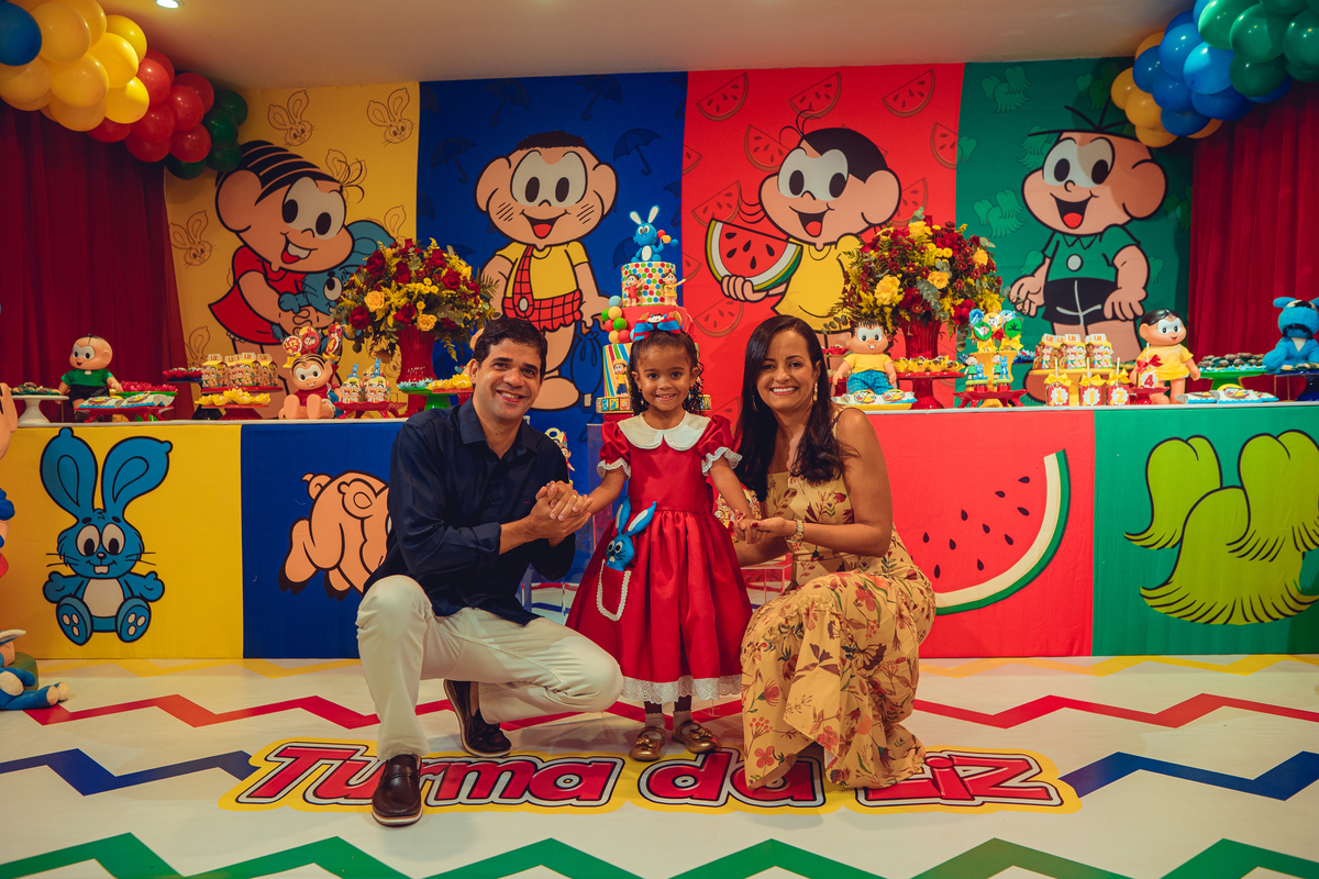 aniversário turma da mônica senhoritas fotografia cebolinha cascão magali festa decoração bolo menina liz