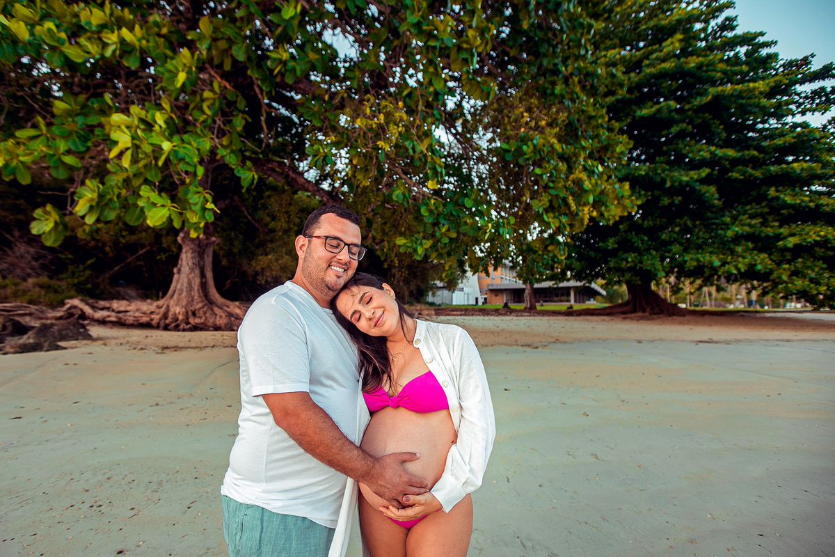 senhoritas fotografia ensaio gestante grávida gravidez praia de inema salvador bahia por do sol céu laranja barriga gestação 9 meses