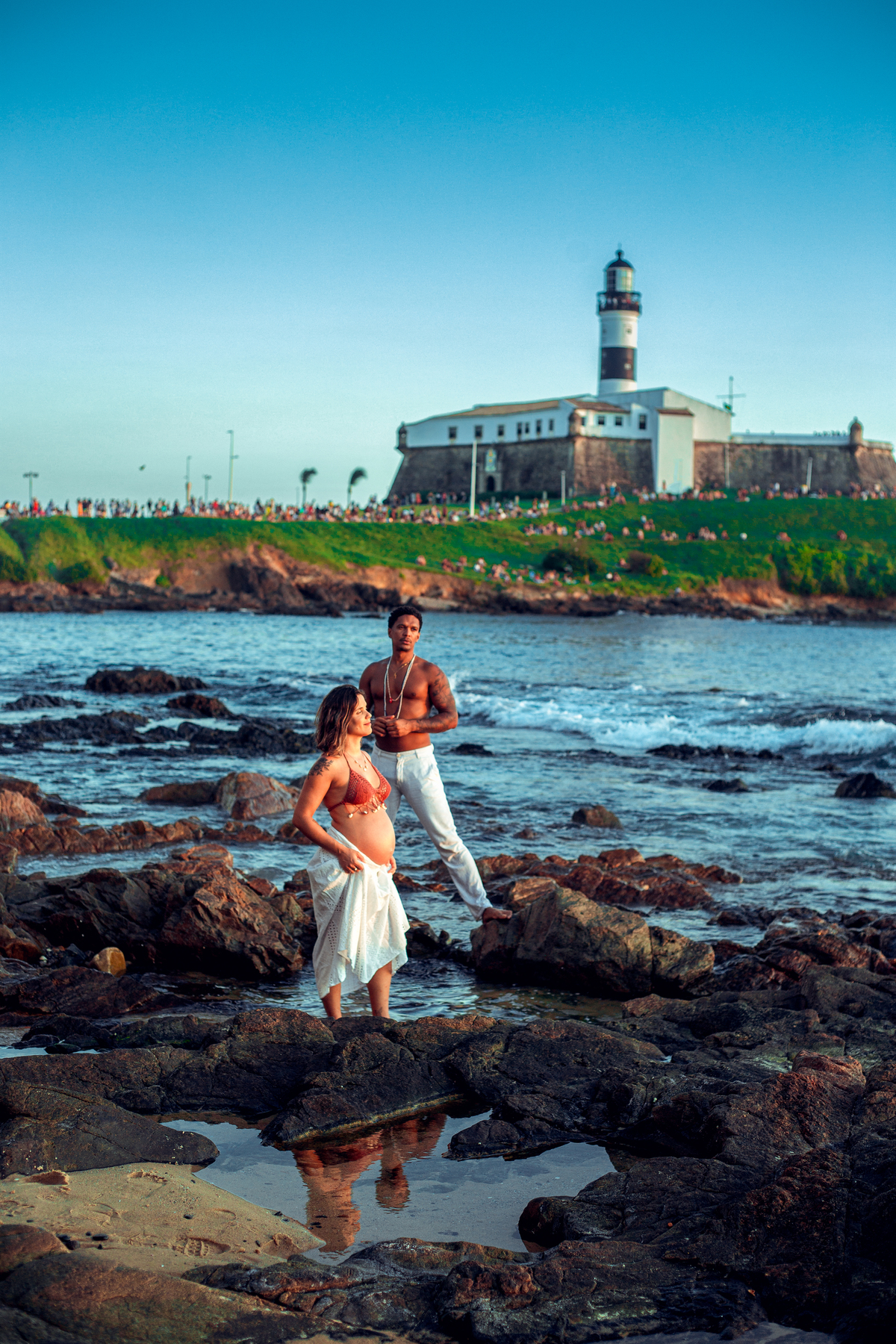 ensaio gestante foto fotografia gravida gravidez senhoritas farol da barra salvador pose roupa look ideia