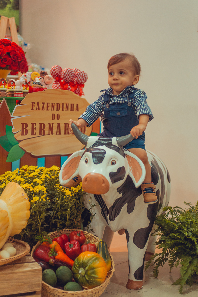 aniversariante brincando com a vaca em aniversário infantil salvador