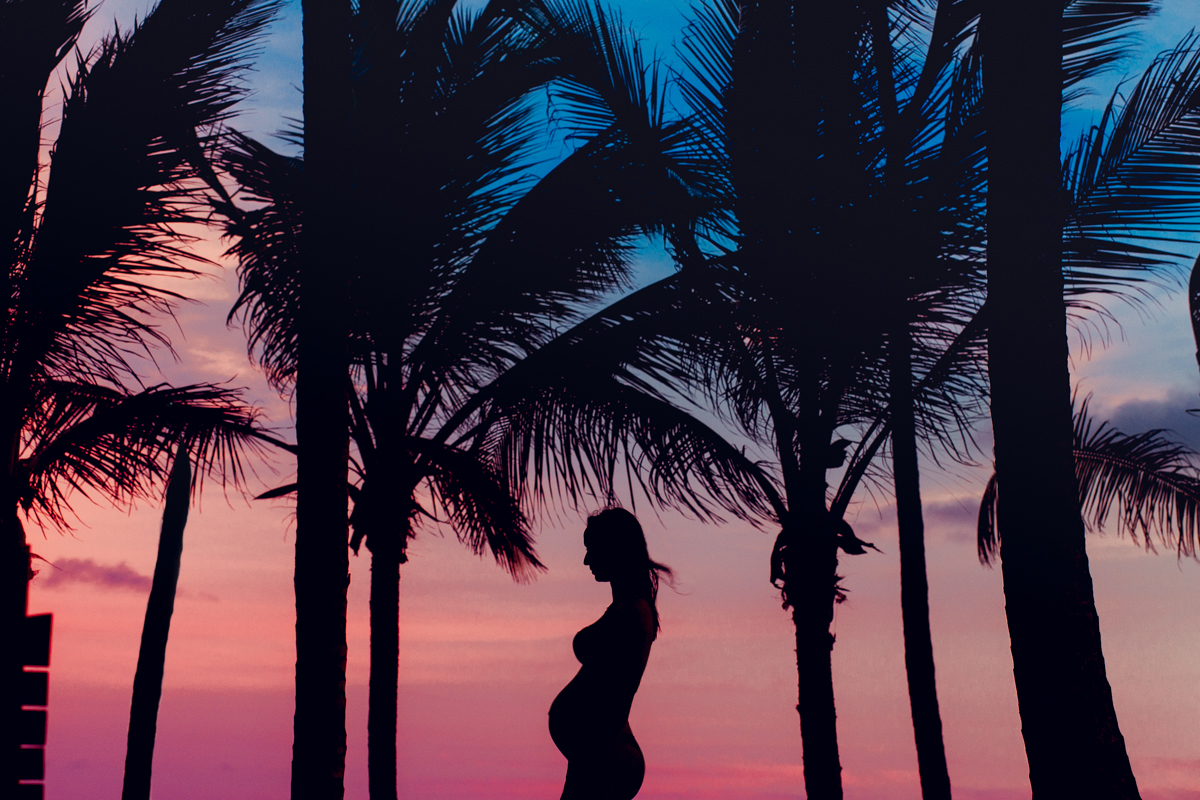 camila rabello silhueta no por do sol com coqueiros
