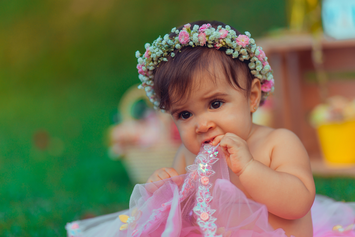 saia tutu bailarina ensaio smash the cake rosa menina coroa de flores naturais fotografia