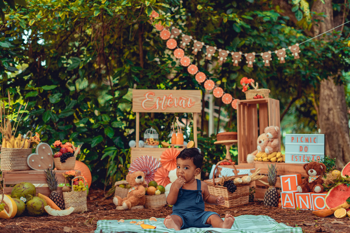 smash the cake fruit picnic foto fotografia cenario externo natureza frutas 1 ano senhoritas salvador aniversario decoração barraquinha barraca