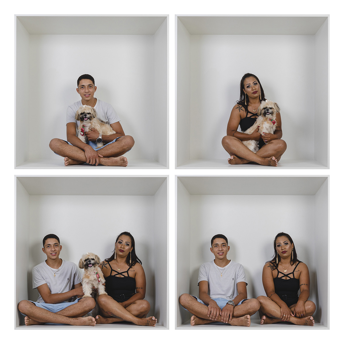 Cubo com 4 fotos após a montagem, um ensaio diferente e prático realizado na cidade de São Gotardo-MG no estúdio Lucas Sato-Fotografia