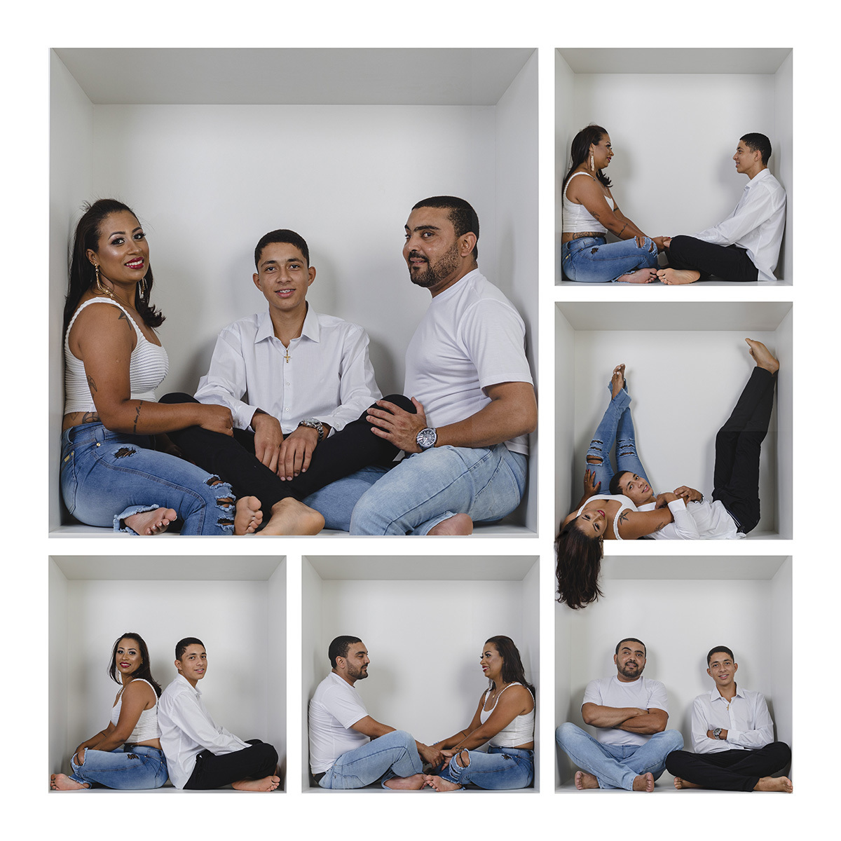 Cubo de fotos da família. Diversão garantida nesse ensaio fotográfico diferente num cubo de fotos.