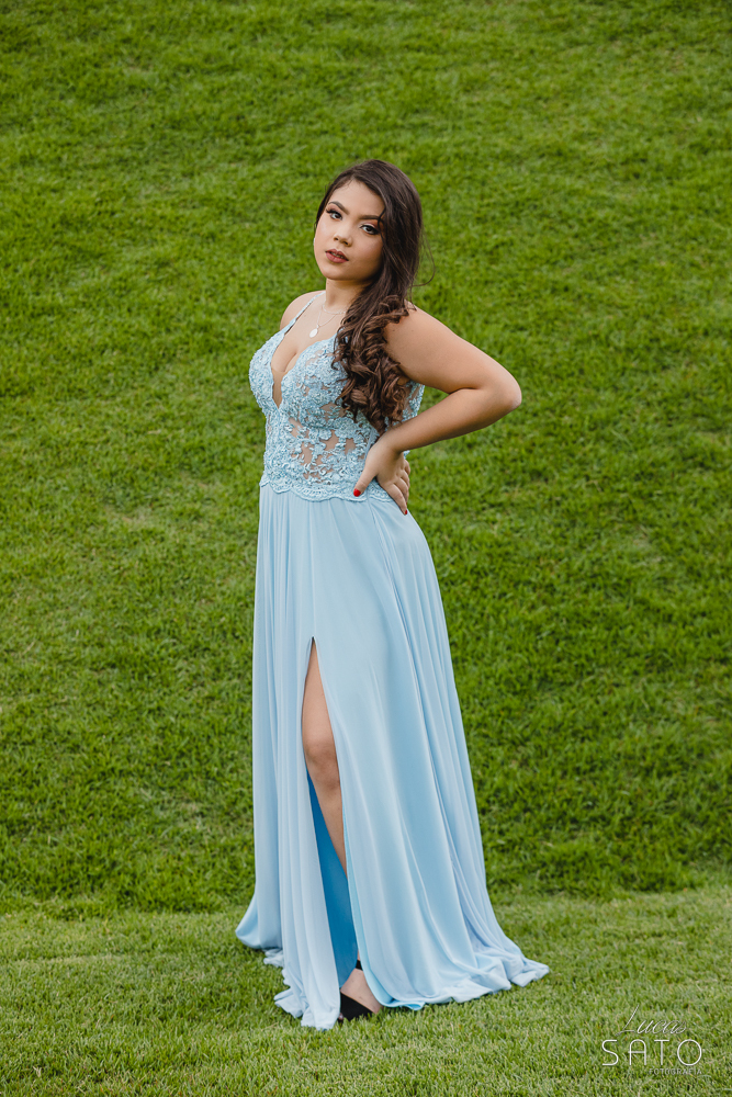 Vestido longo para ensaios de 15 anos