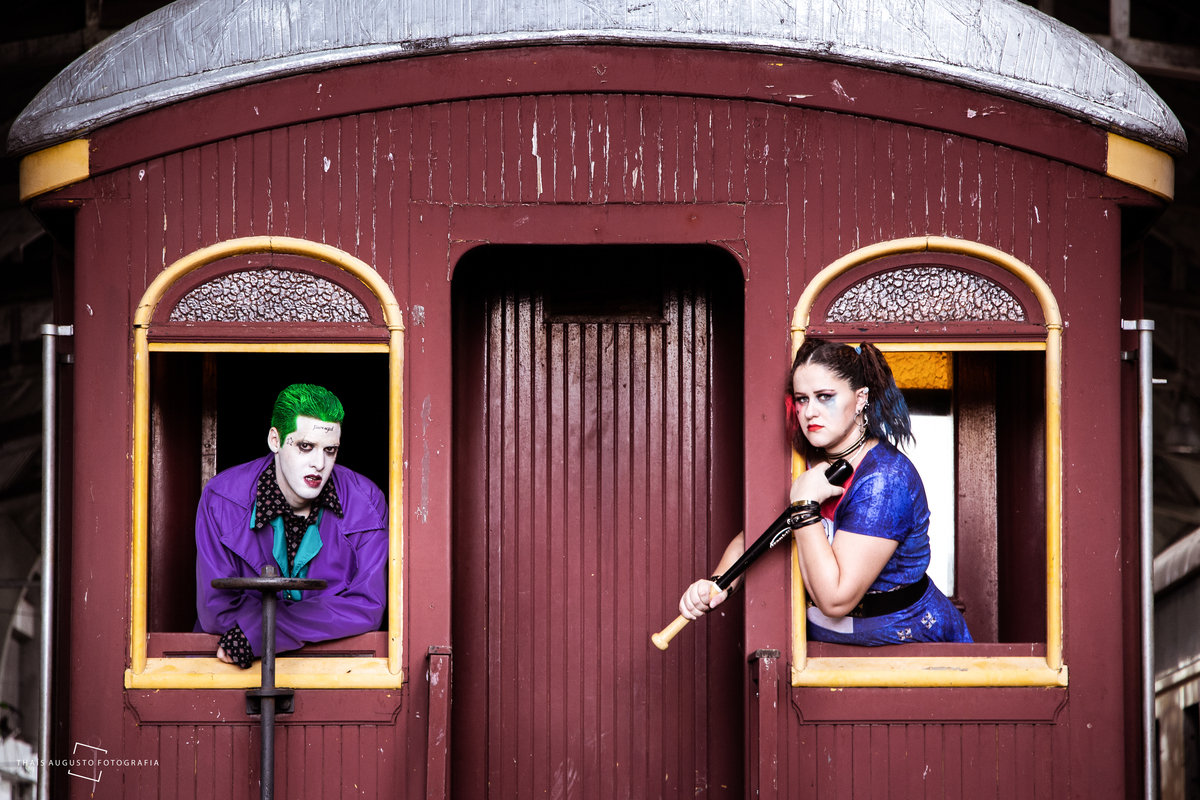 Coringa e Arlequina ensaio fotográfico