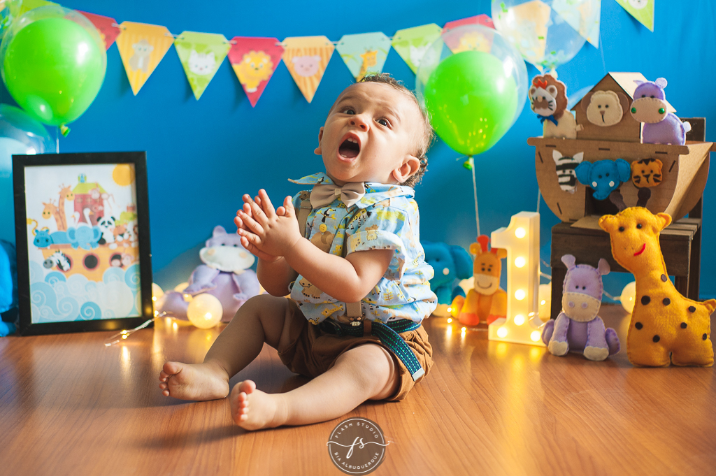 baby batendo palminhas em smash the cake da arca de noé em estudio no rio de janeiro em bangu