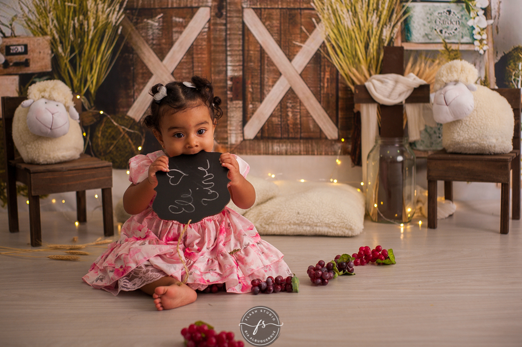 bebe mordendo plaquinha em cenario de ovelha em ensaio de pascoa, com coelhinhos e ovelhinhas, no rio de janeiro, em bangu