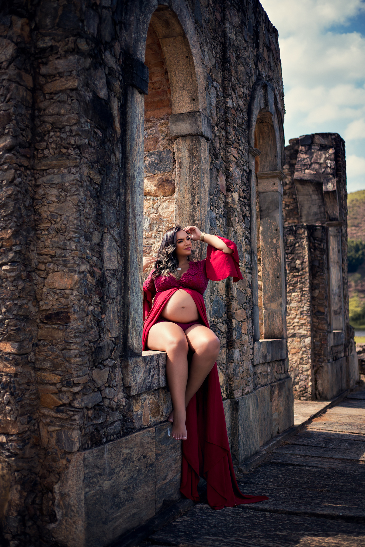 Ensaio gestante nas Ruínas de Rio Claro, à espera de Oliver.