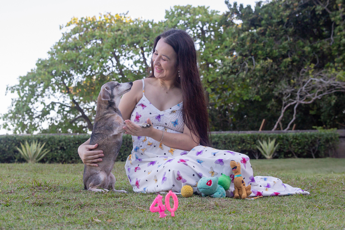 Bia e Junia, durante o ensaio pet num fim de tarde de sol 