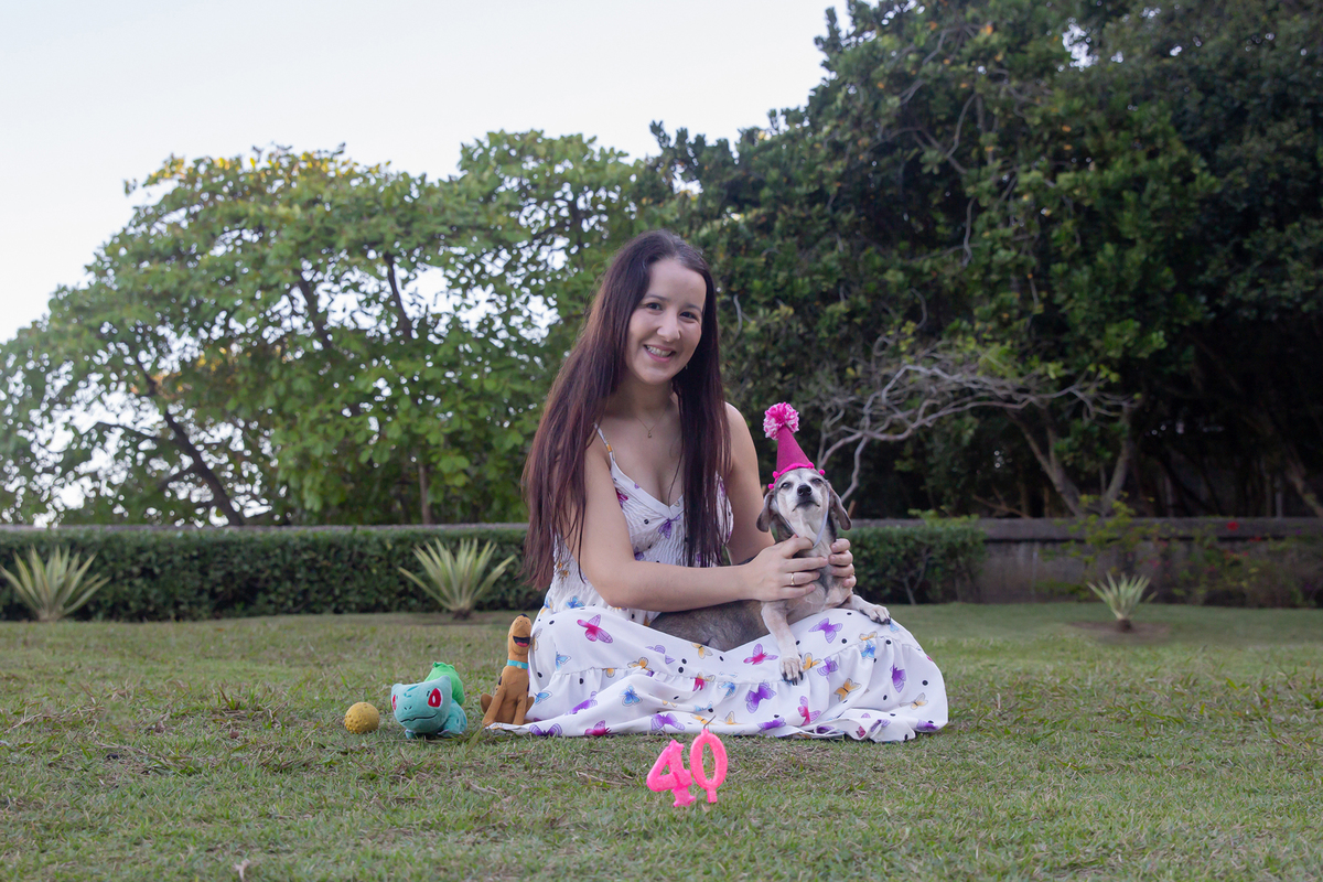 Bia e Junia, durante o ensaio pet num fim de tarde de sol 