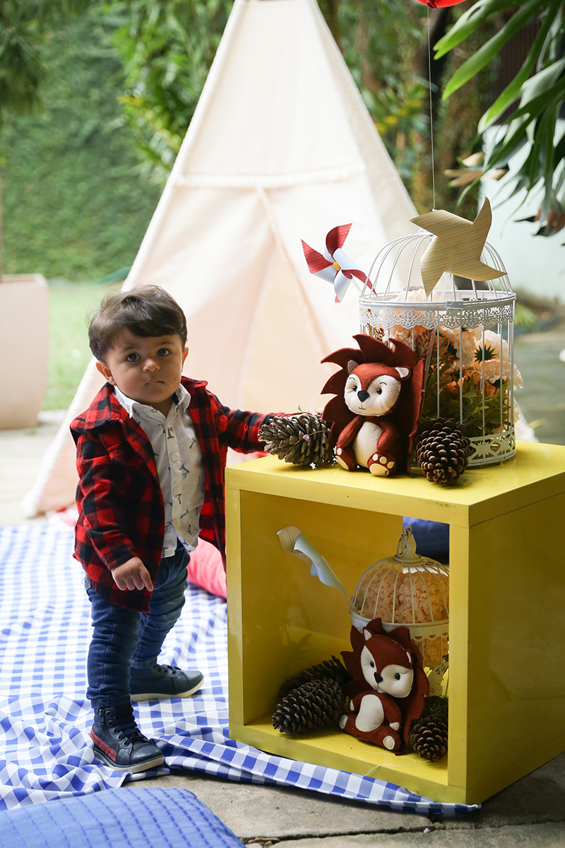 Aniversariante brinca com bichinhos de pelúcia