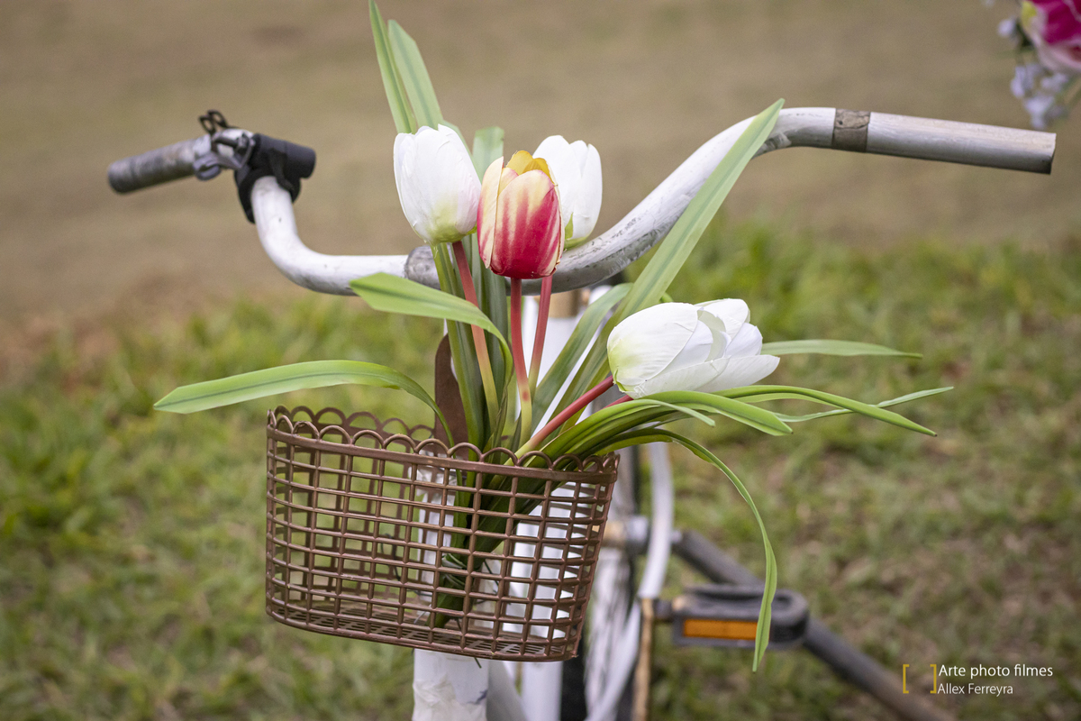 Decoração com bicicleta e flores