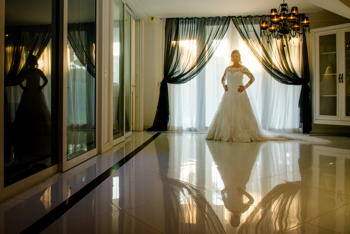 noiva posando no making off