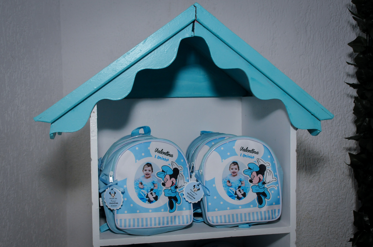 lembrancinha michila minien azul no Buffet Fábrica da Alegria, Morumbi, SP, festa intantil, tema da mesa minie azul, Valentina 1 aninho