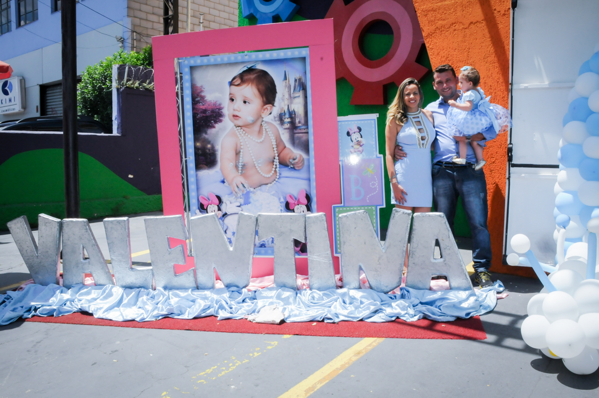 Fachada do Buffet no Buffet Fábrica da Alegria, Morumbi, SP, festa intantil, tema da mesa minie azul, Valentina 1 aninho