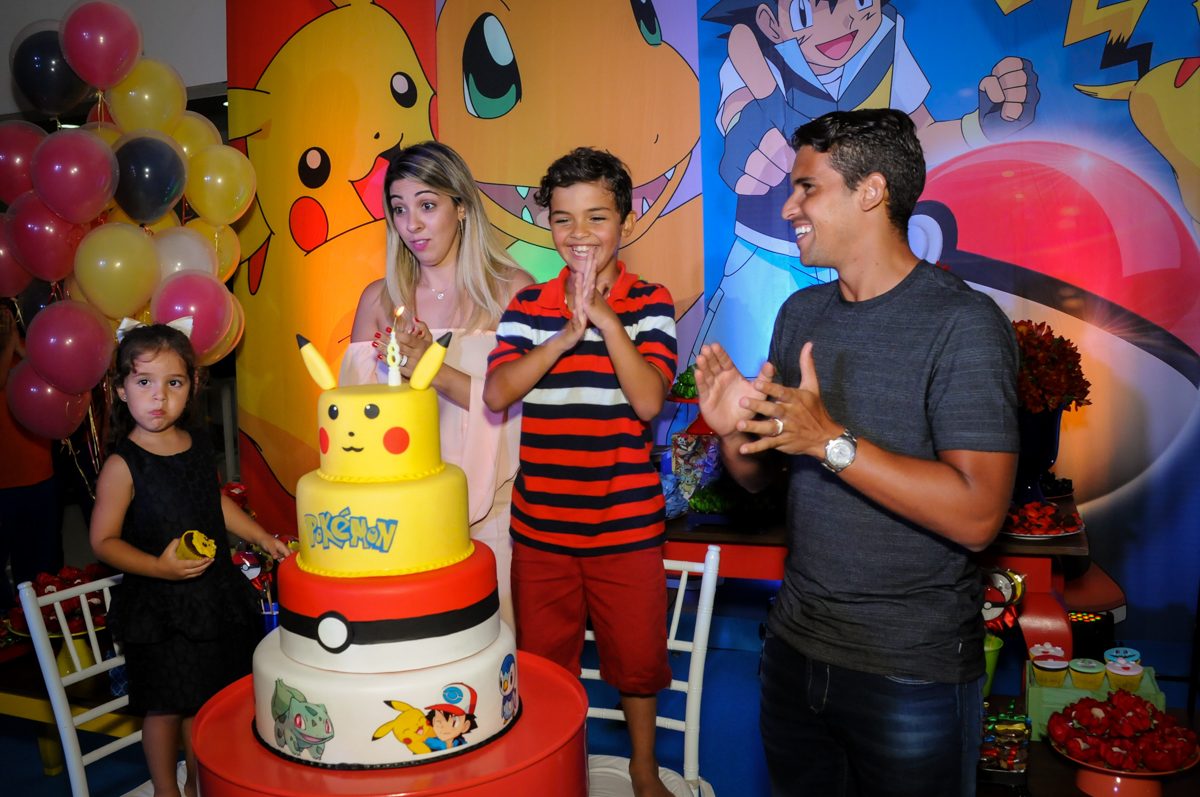 parabéns animado no Buffet Fantastic World, Morumbi São Paulo, Festa Infantil, aniversário de Jean Gabriel 8 anos, tema da festa Poke Mon