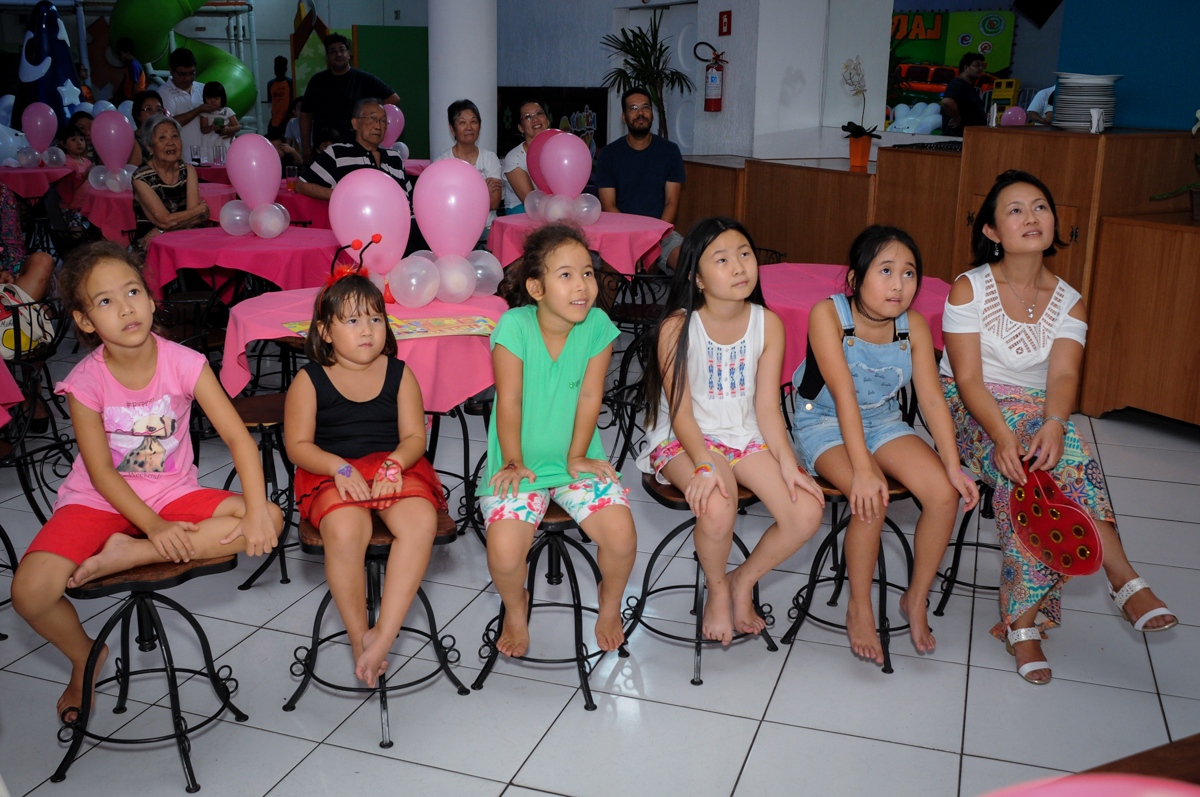 assistindo a retrospectiva no Buffet Fábrica da Alegria,festa infantil, aniversário infantil, fotografia infantil,aniversariante Karina 6 anos tema da festa Pet