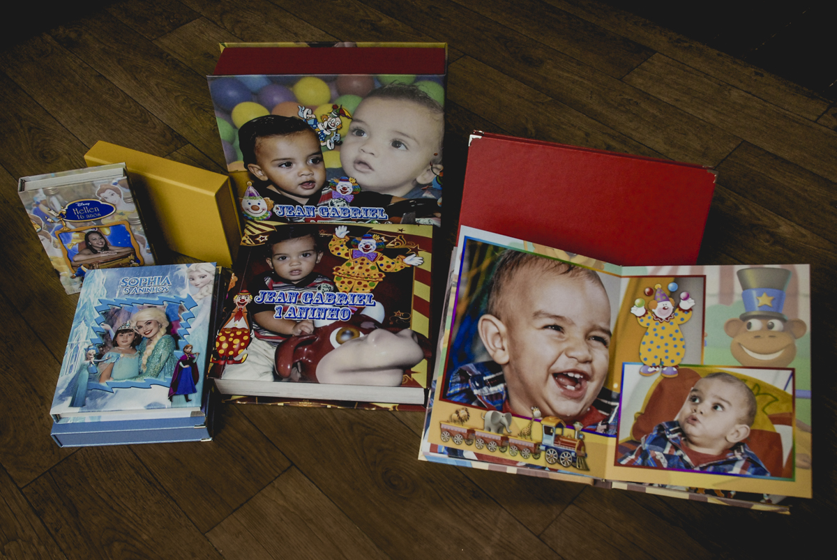 álbum fotográfico, álbum de festa infantil, álbum de batizado, álbum temático