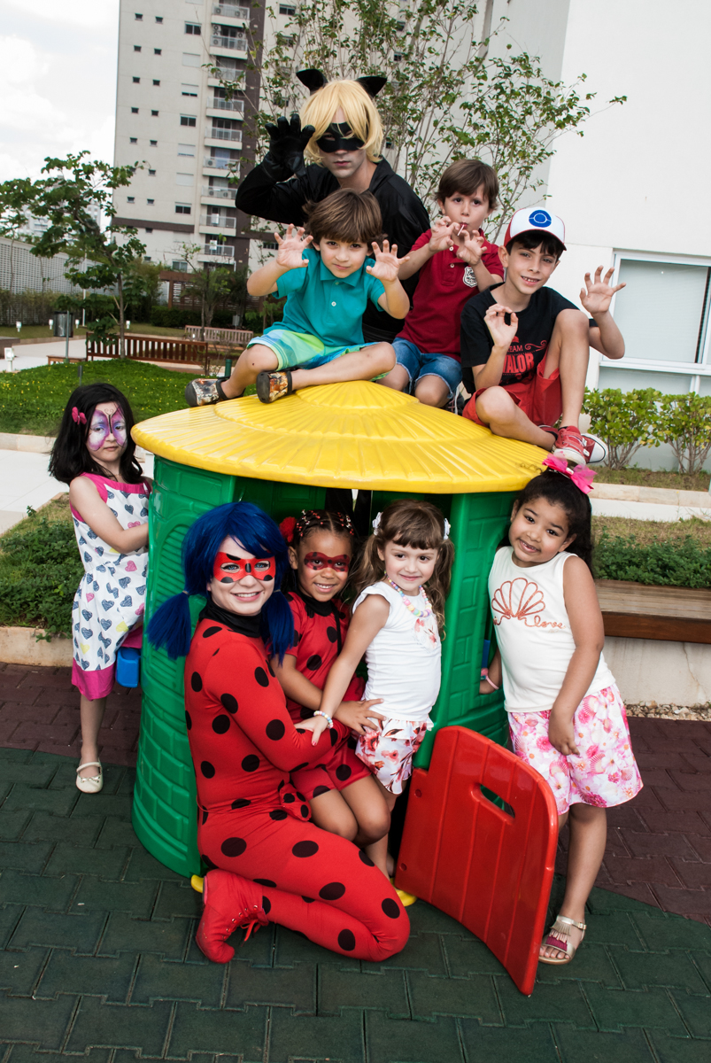 fotografia no play ground no Condominio Vila São Francisco aniversário de Letícia 5 anos, tema da festa miraculos