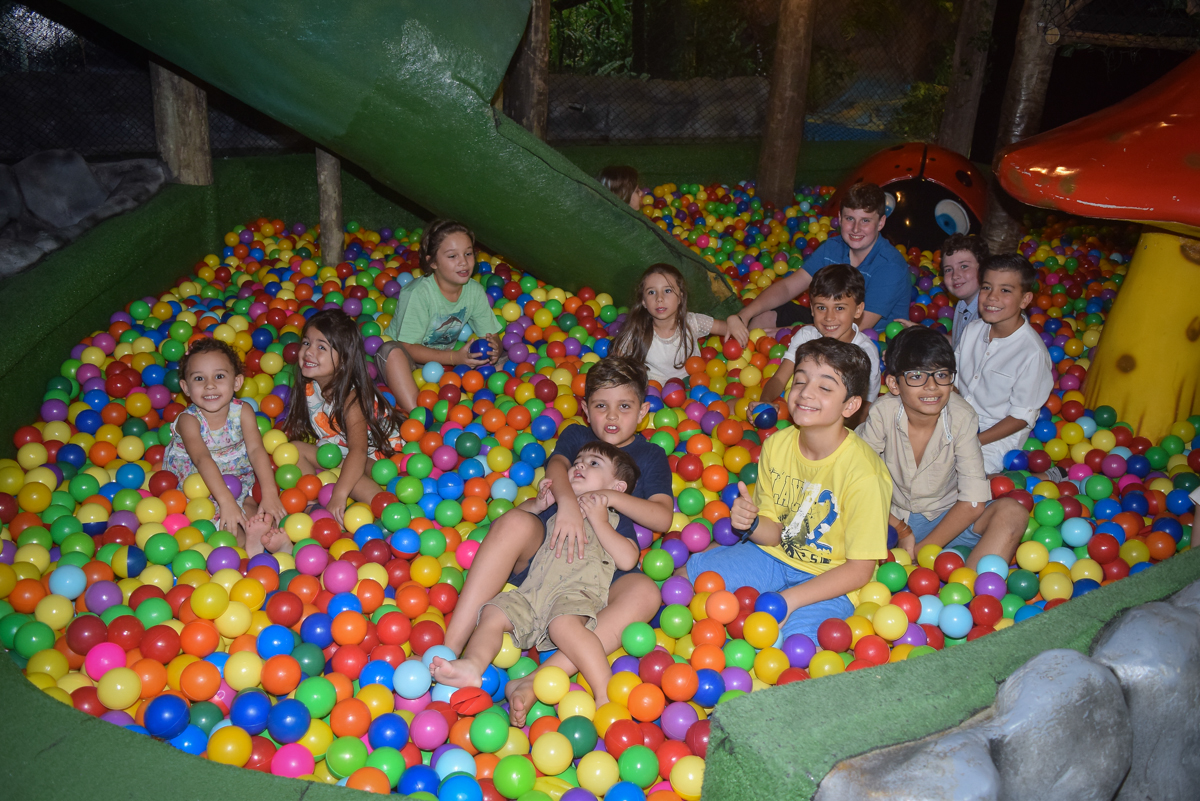 piscina de bolinhas gigante no Buffet Cumbaya, Tatuapé, São Paulo, aniversário de Gabriela 3 anos tema da festa fadas