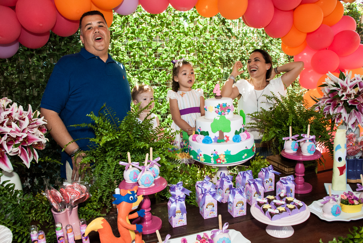 Parabéns animado no Buffet Pet Zoo, Cotia, São Paulo, aniversário de Maria Clara 4 anos, Buffet Pet Zoo, Cotia, São Paulo, tema da festa Dora a Aventureira