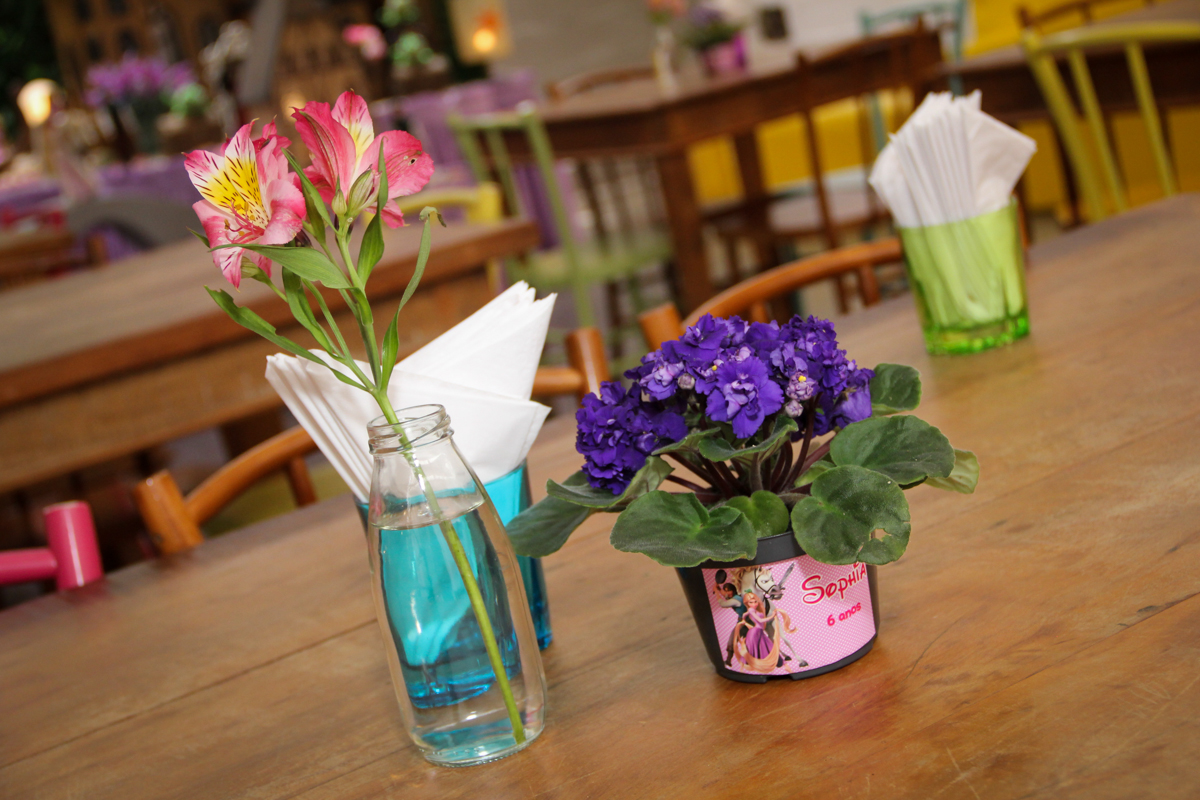 arranjo da mesa da Festa infantil, Sophia 6 anos Buffet O Galpão, Pinheiros, SP, tema da festa Os enrolados