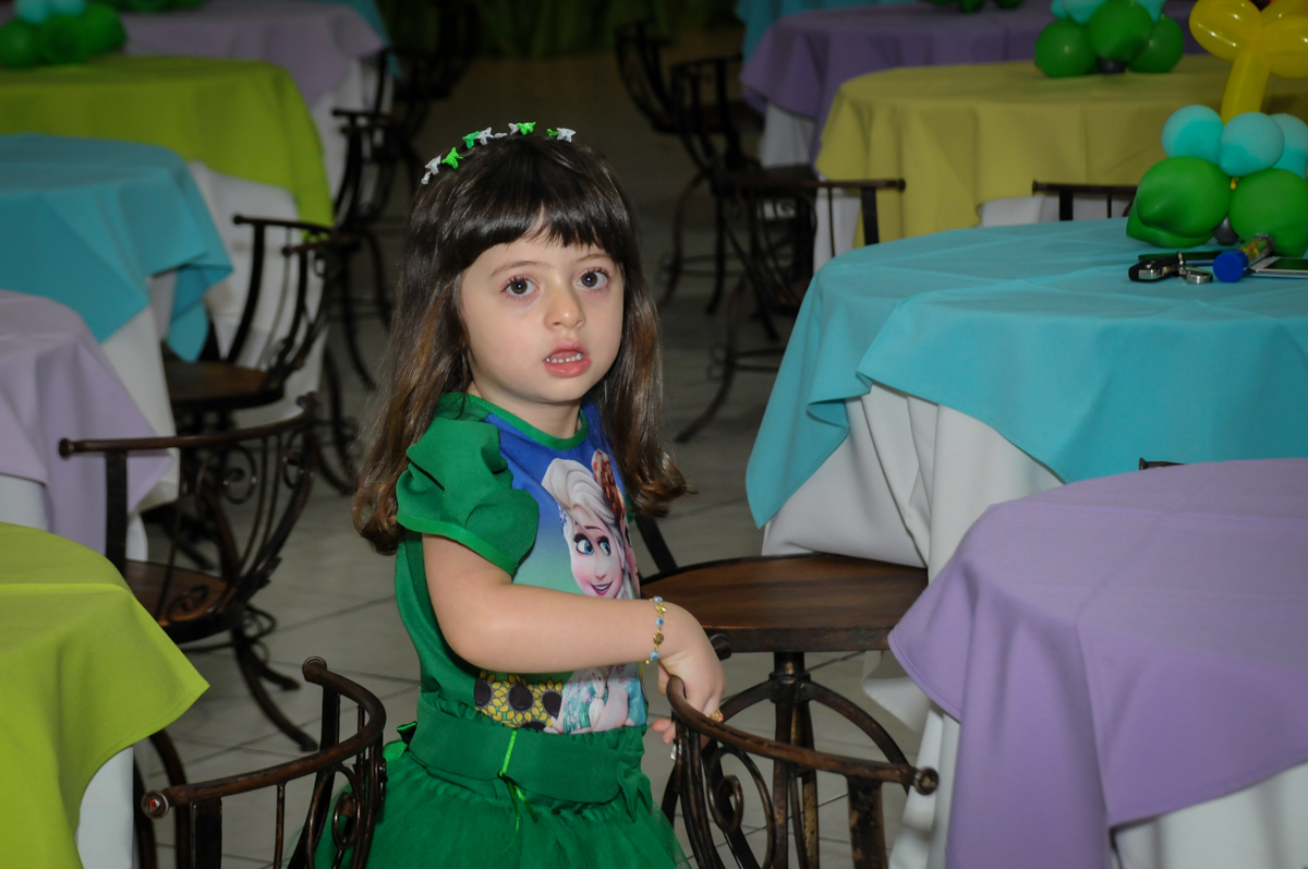 Foto da aniversariante no Buffet Fabrica da Alegria, Osaco, SP aniversario infantil, Natalia 4 anos, tema da festa Frozen