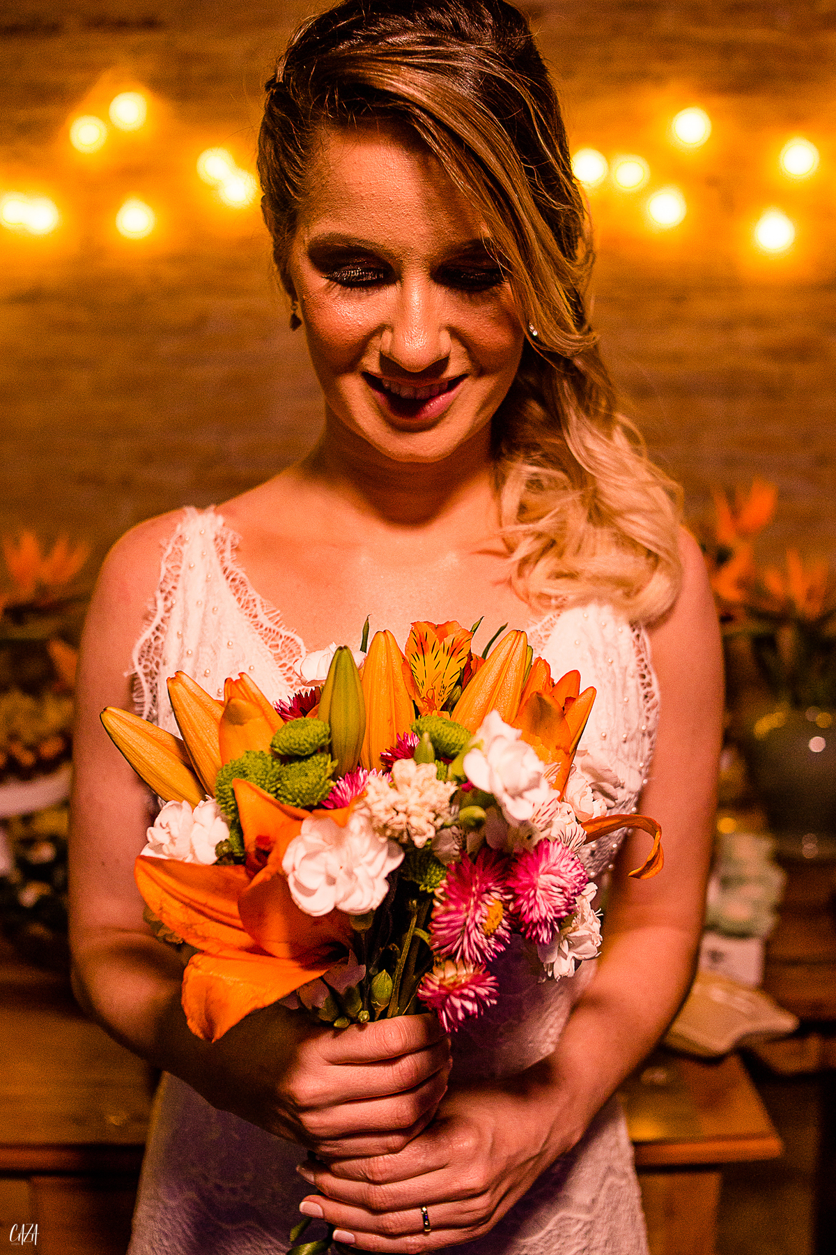 Fotografia casamento recepção noivo e noiva bouquet