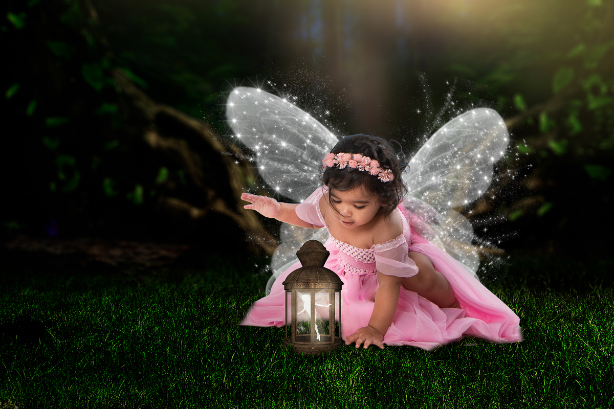 Ensaio temático jardim encantado cheio de charme e fofuras, as asas não podiam faltar. 