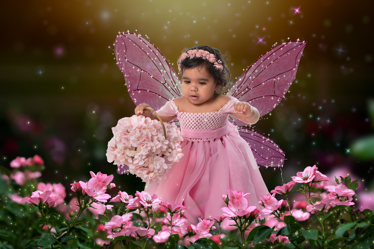 Ensaio temático jardim encantado cheio de charme e fofuras, as asas não podiam faltar. 