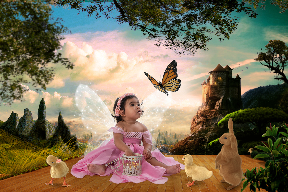 Ensaio temático jardim encantado cheio de charme e fofuras, as asas não podiam faltar. 