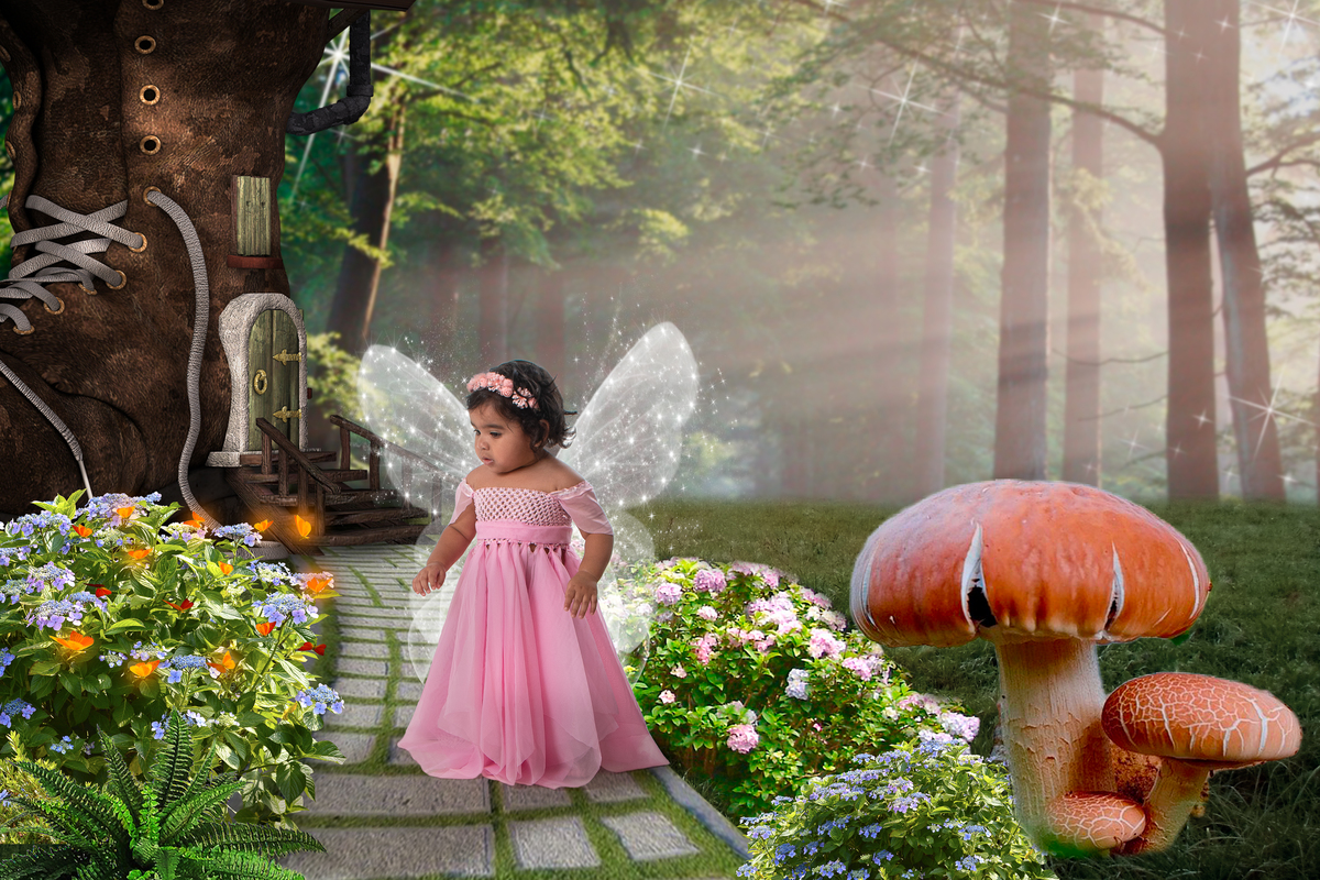 Ensaio temático jardim encantado cheio de charme e fofuras, as asas não podiam faltar. 