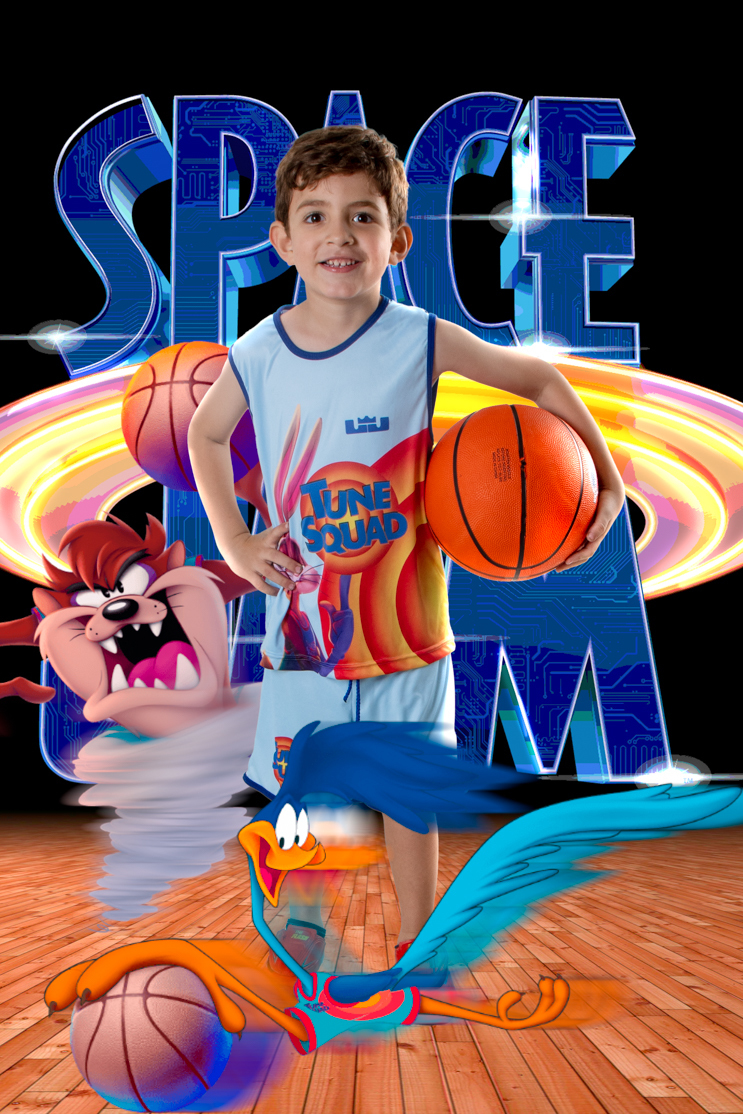 Space Jam, o Novo legado foi a inspiração para o ensaio fotográfico do Barnardo, com parna longa e toda a turma do Looney Tunes.