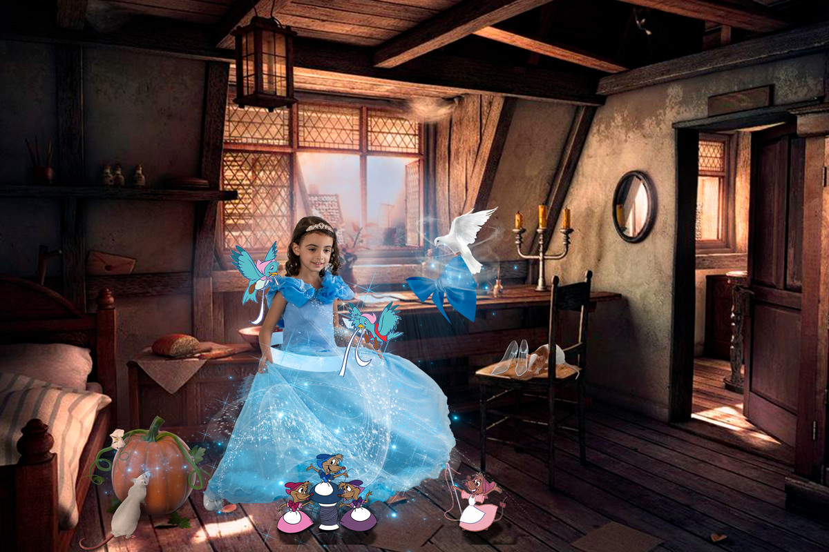 Ensaio Infantil Temático Cinderela, com vestido igual ao do filme da Disney