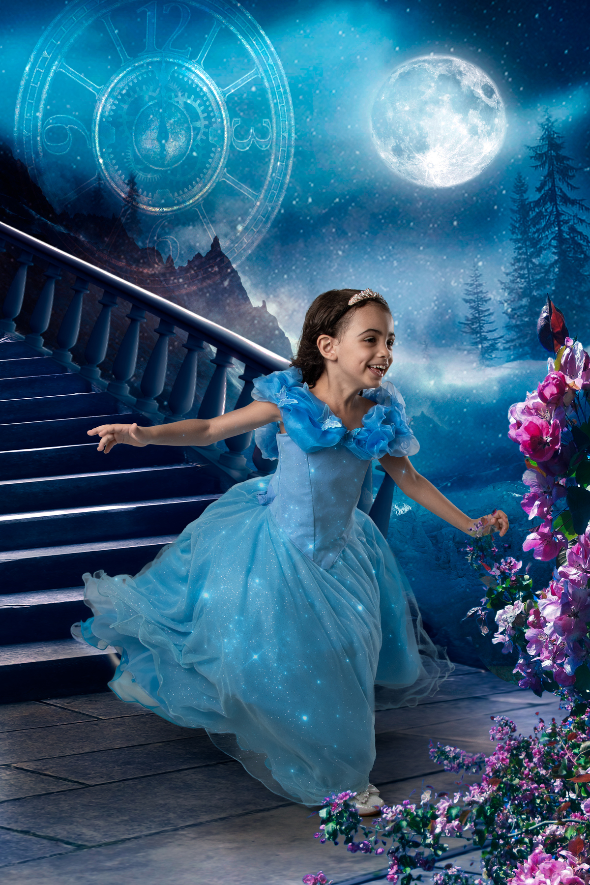 Ensaio Infantil Temático Cinderela, com vestido igual ao do filme da Disney