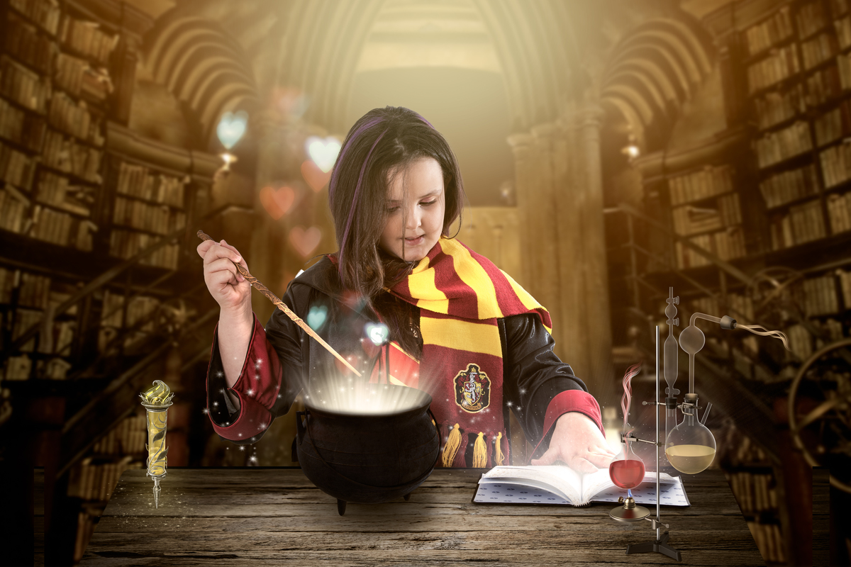 Ensaio fotográfico temático e lúdico com o tema Hermione, Harry Potter 
